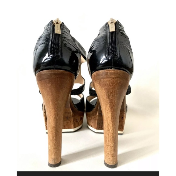JIMMY CHOO Patent Leather Wood Platform Heels - Picture 4 of 6
